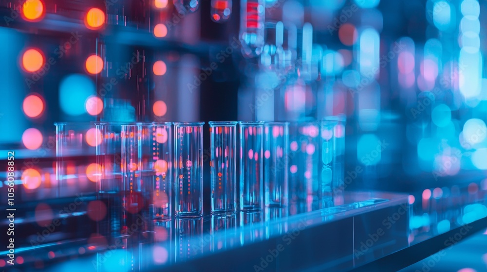 Aufkleber test tubes with bokeh lights in a futuristic lab setting