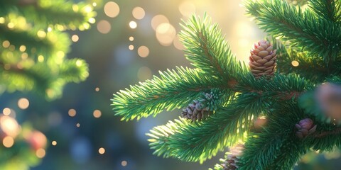 Young spruce branches adorned with fresh green needles, showcasing nature's resilience and beauty