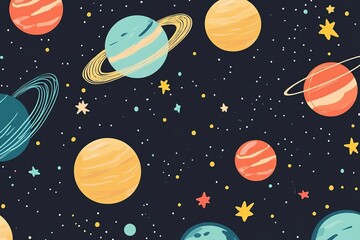Adorable seamless pattern featuring cosmic elements like planets and stars for children s designs