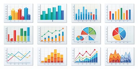 A Colorful Collection of Data Visualizations Bar, Line, and Pie Charts for Business Analysis