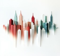 A simple red and green motif depicting buildings