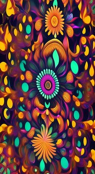 Ornamental design moving psychedelic pattern for advertisement abstract background Vertical 4K