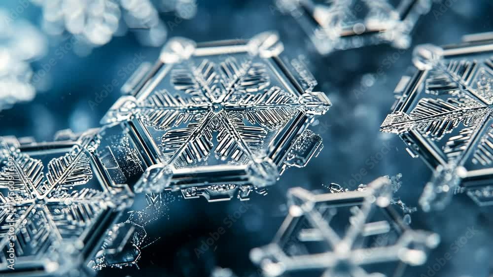 Poster snowflakes arranged in a precise, hexagonal grid on a frosty window, creating a natural geometric pa