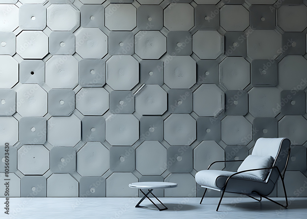 Poster Modern hexagon tile pattern in futuristic block wall rendering high tech design concepts.
