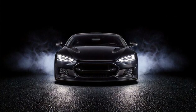Voiture de sport noire avec de fum&eacute;e, dans la nuit