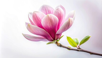 vivid pink magnolia blossom on white background