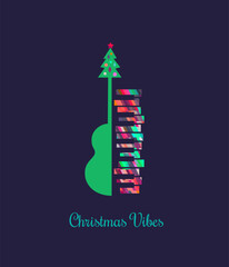 Christmas Vibes Holiday Music festive vector icon. Winter Season Holidays Live Music event. Piano, x-mas tree cartoon illustration. Christmas Tunes, Festive Night celebration, performance background
