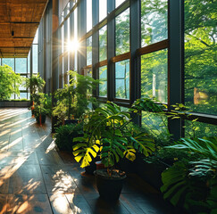 Urban jungle balcony with tropical plants in a loft