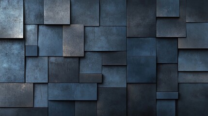 Dynamic Abstract Composition of Dark Navy and Slate Blue Rectangles: A Stunning Poster for Modern Sports Interiors that Enhances Depth with Light and Shadow