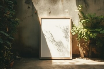 Blank wooden frame with plants