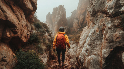 Obraz premium lone astronaut walks through a misty, surreal landscape, evoking themes of isolation, exploration, and introspection. The ethereal setting suggests a journey beyond the familiar, deep into the unknown