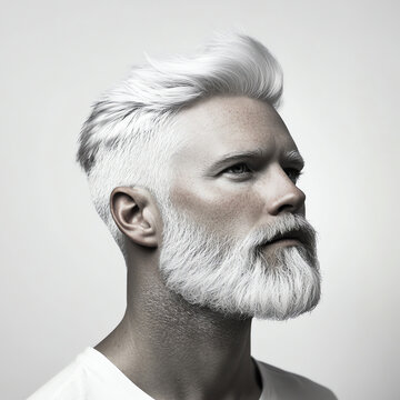 Minimalist Portrait of Man with White and Silver Hairstyle in Studio Setting