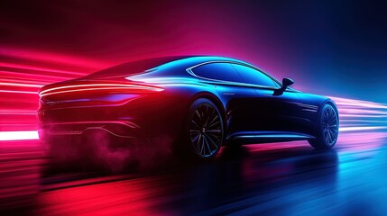 Obraz premium Stunning Luxury Sedan Poster: Showcase Elegance and Modern Design in Turquoise and Crimson with Urban Background - Perfect for Sports or Contemporary Interior Decor!