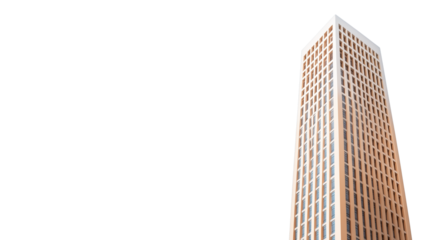 A tall modern office building, isolated on a transparent background. Ideal for architecture and urban themes.