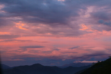 sunset over the mountains in picos de europa national park, spain