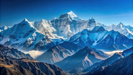 Obraz premium Wide angle shot of snow capped Himalaya and blue skies