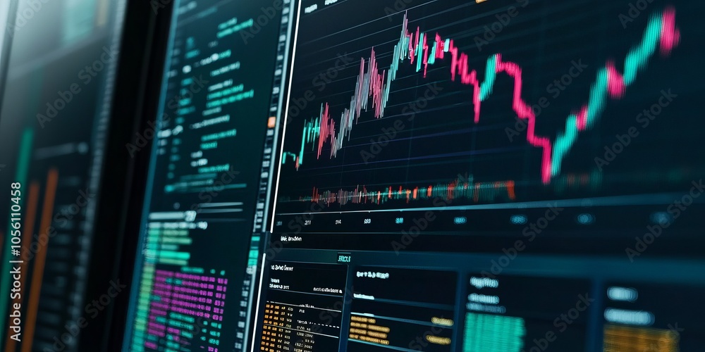 Poster a computer screen shows graphs and charts representing business data. this illustrates how financial