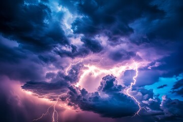 Obraz premium Dramatic thunderstorm captivating lightning strikes illuminating an electrifying sky