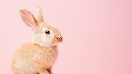 Obraz premium Adorable Rabbit Against Soft Pink Background