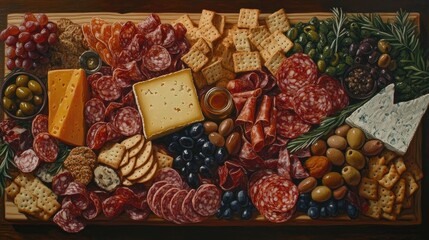 Charcuterie Board with Assorted Meats and Cheeses