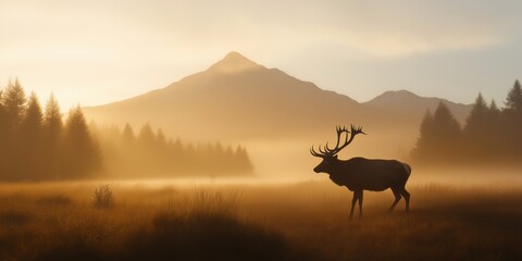 Majestic Stag in Golden Sunset Field