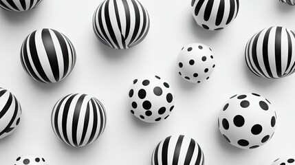 Black and White Patterned Balls on White Background