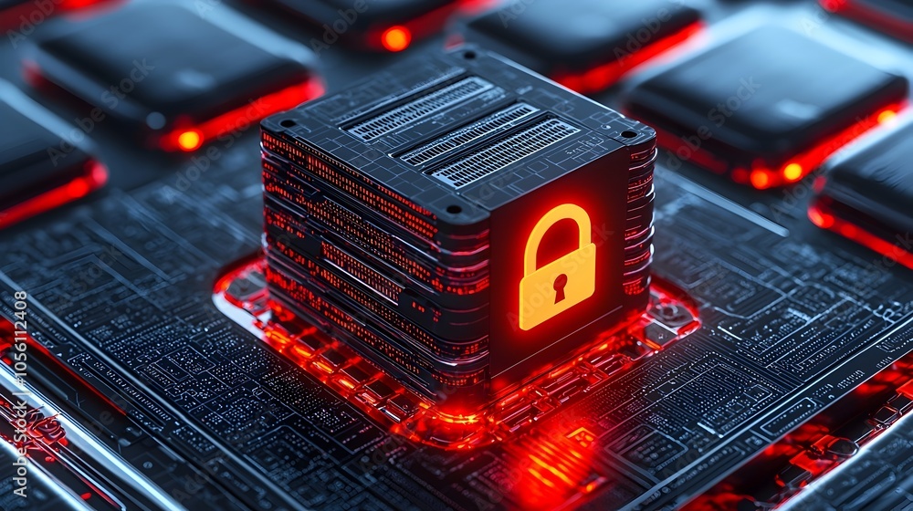 Poster secure network server with firewall protection symbolizing cybersecurity solutions