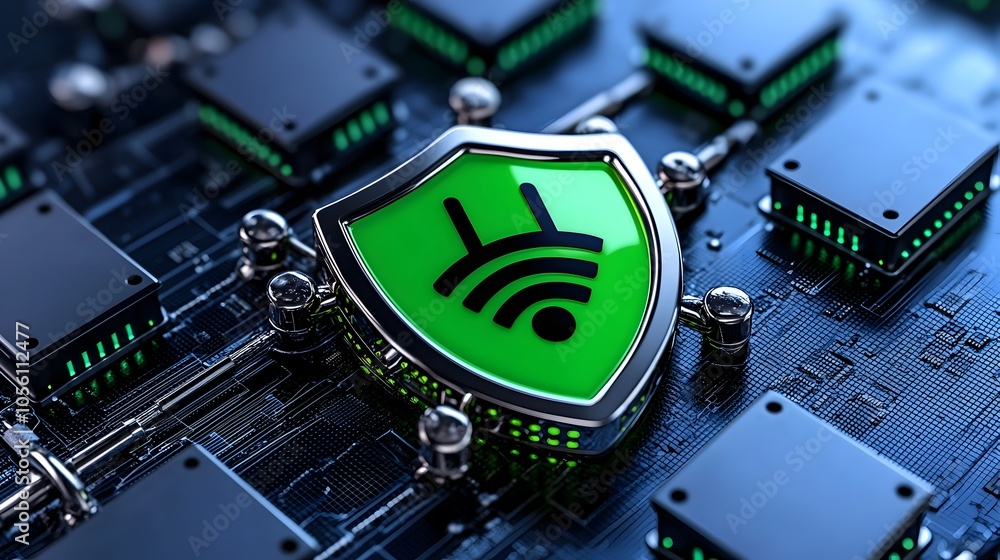Poster secure network server with firewall protection symbolizing network security