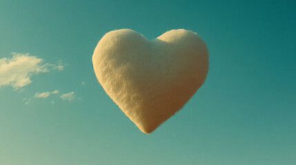 Obraz premium heart-shaped, white fluffy cloud floats gently against a bright blue sky, symbolizing love, peace, and purity. The vibrant scene captures nature’s beauty and evokes calm and happiness