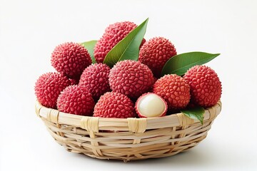 lychees in basket isolated on a white background