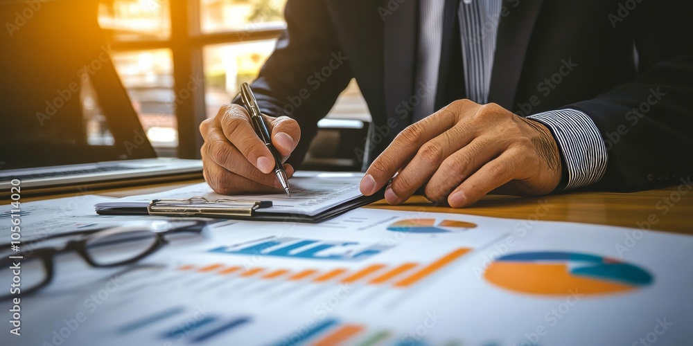 Aufkleber the businessman uses computer software to analyze data and manage information. this helps him make d