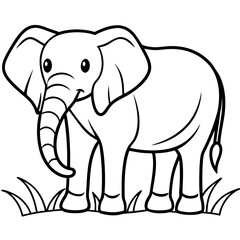 Naklejka premium An elephant standing in a field of grass line art 