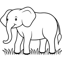 Fototapeta premium An elephant standing in a field of grass line art 