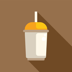 Illustration featuring a disposable coffee cup with a yellow lid and straw, set against a brown backdrop, ideal for representing takeaway beverages