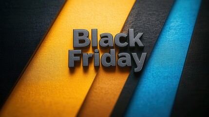 The text ‘Black Friday’ is in bold on a yellow, black and blue background