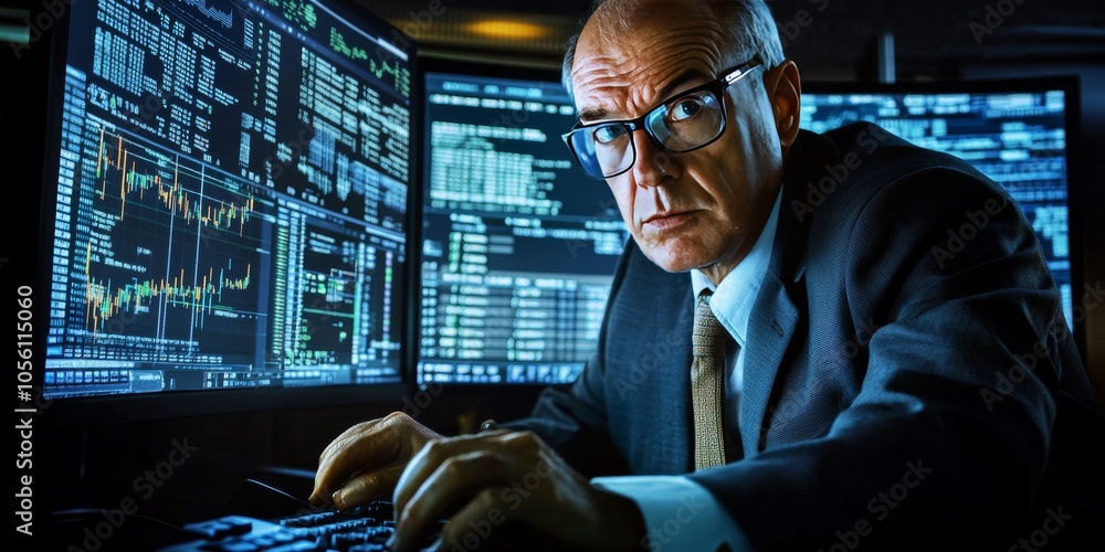 Aufkleber the businessman uses computer software to analyze data and manage information. this helps him make d