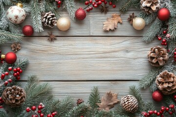 Christmas Vintage decoration border design over wooden background
