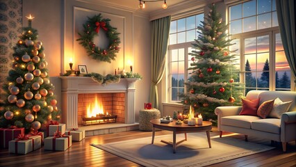 fireplace with christmas decorations