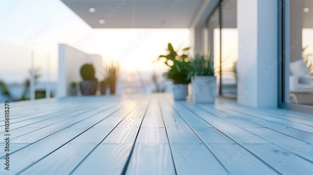 Poster blurred empty white modern terrace building background: for montage product display or key visual la