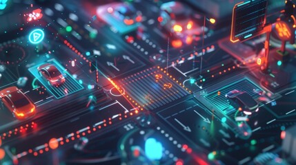 Fototapeta premium Smart traffic lights powered by 5G technology use artificial intelligence to identify and prioritize emergency vehicles improving response times.