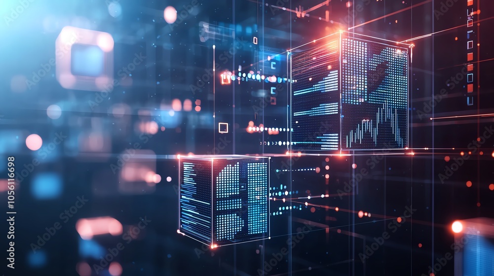 Poster abstract digital data visualization with graphs, charts, and glowing elements, ideal for technology 