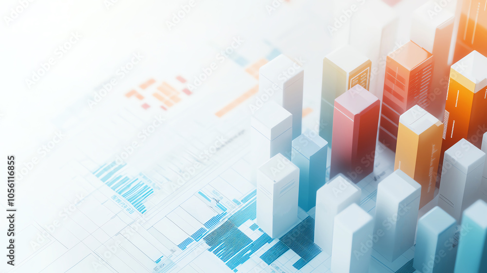 Poster abstract financial graph showcasing modern data visualization with colorful bars and charts for busi