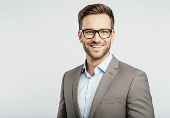Handsome Man Smiling in Suit and Glasses