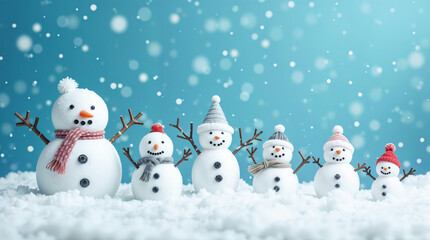 Snowy landscape with snowmen