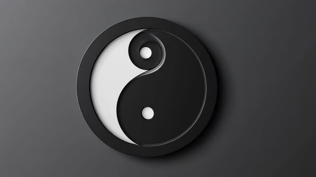 A black and white yin yang symbol is displayed on a gray background