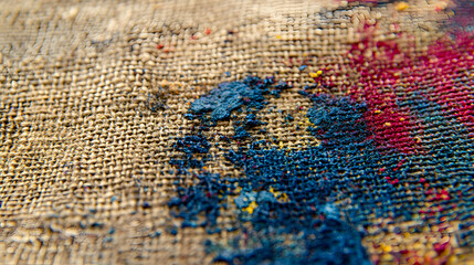 Burlap Textured Backgrounds in Creative Artwork with Splashes of Paint and Artistic Tools Representing Traditional and Modern Art Fusion