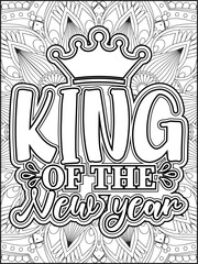 Obraz premium Happy New Year Quote Coloring Page for Adults. New Year Mandala Quote Coloring Page.