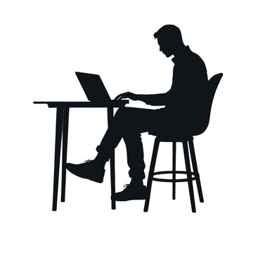 silhouette man working laptop at desk clip art preview