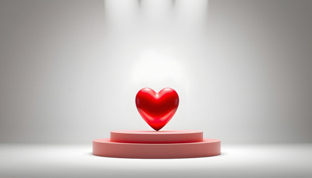 Heart with a podium - Appreciation and love theme - 3D render isolated with white highlights, png