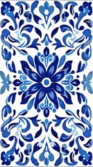 Blue and White Floral Tile Pattern: Vintage Design